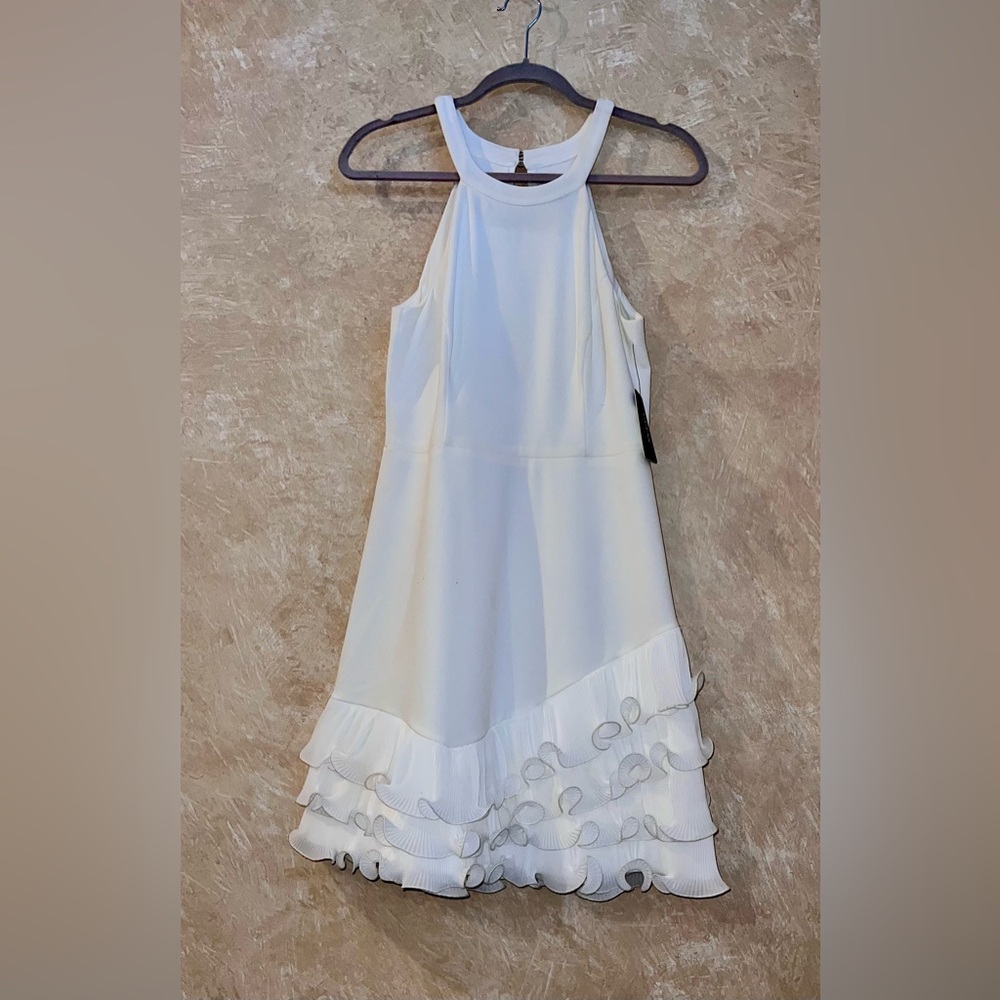 Guess White Asymmetrical Ruffle hem Dress